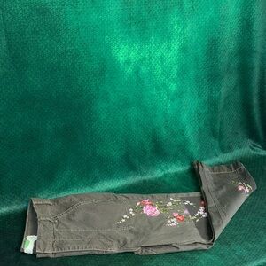 Anthropologie Olive Floral Embroidered Cropped Pants